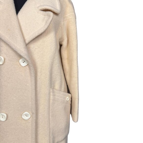 Vintage 70s Wool Trench, Cream Long Belted Overcoat, Pure Virgin Wool Peacoat - Picture 4 of 9
